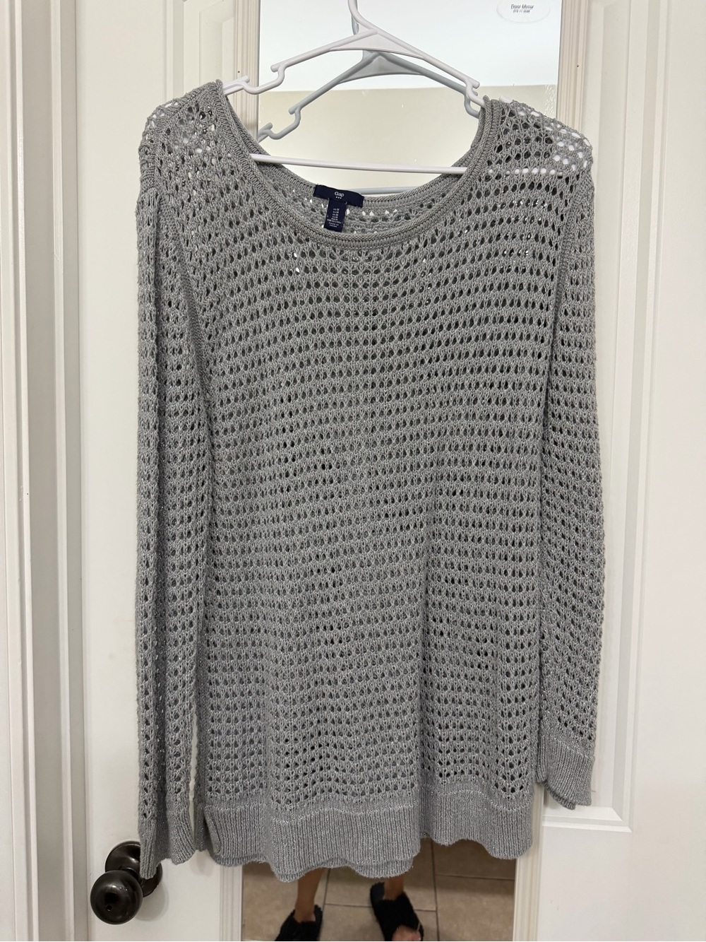 GAP Light Gray Open-Weave Crewneck Sweater